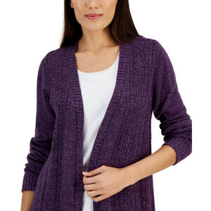 Karen Scott Size Small Purple Open Front Cable-Knit Cardigan Sweater NWT
